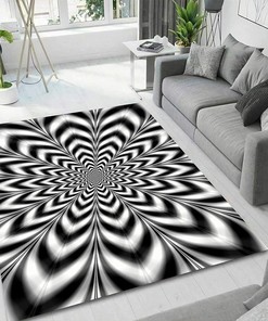 Add Style to Your Home with a Custom Fractal Spiral Vortex Area Rug - Modern Black and White 3D Art Rug