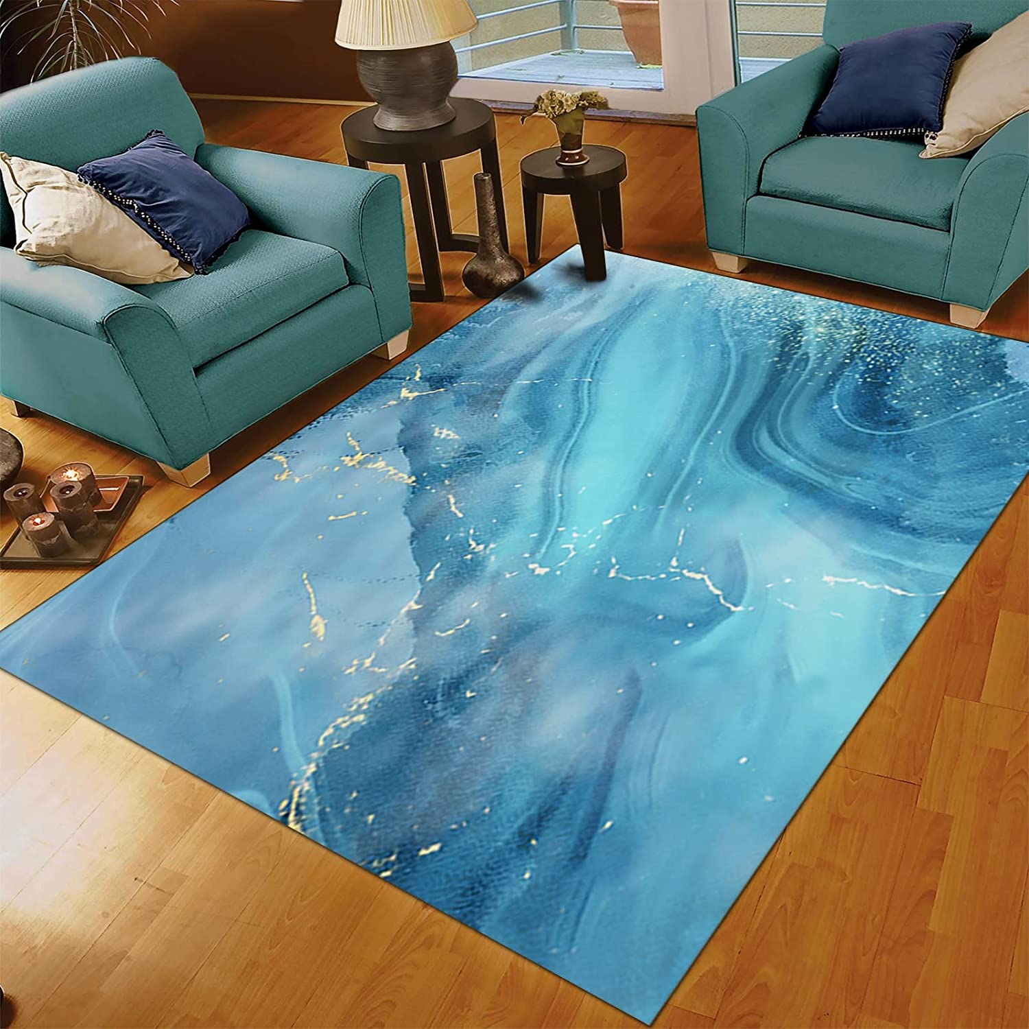 Add Style to your Home with a Personalized 70s Abstract Blue Ocean Area Rug for Living Room