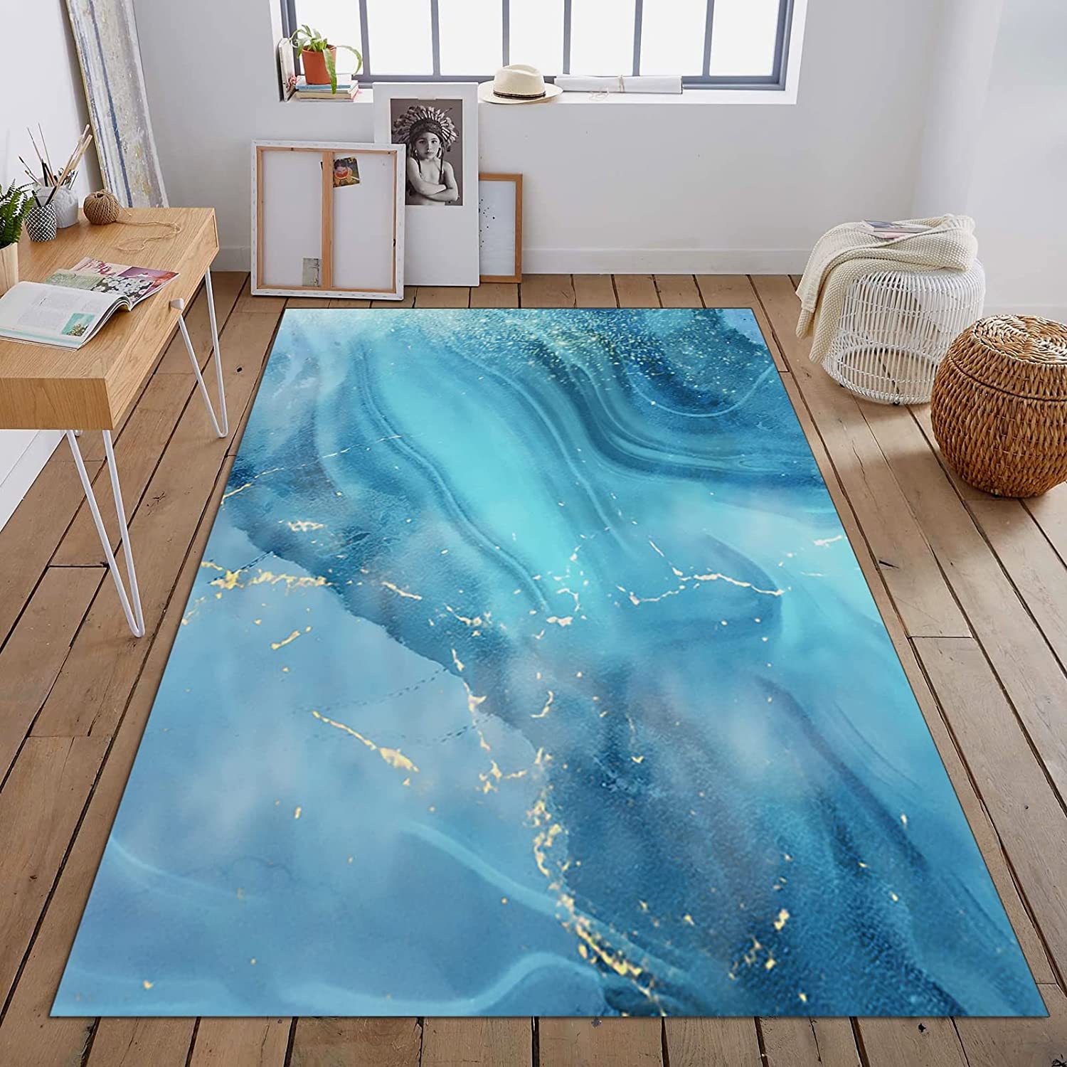 Add Style to your Home with a Personalized 70s Abstract Blue Ocean Area Rug for Living Room - Image 2