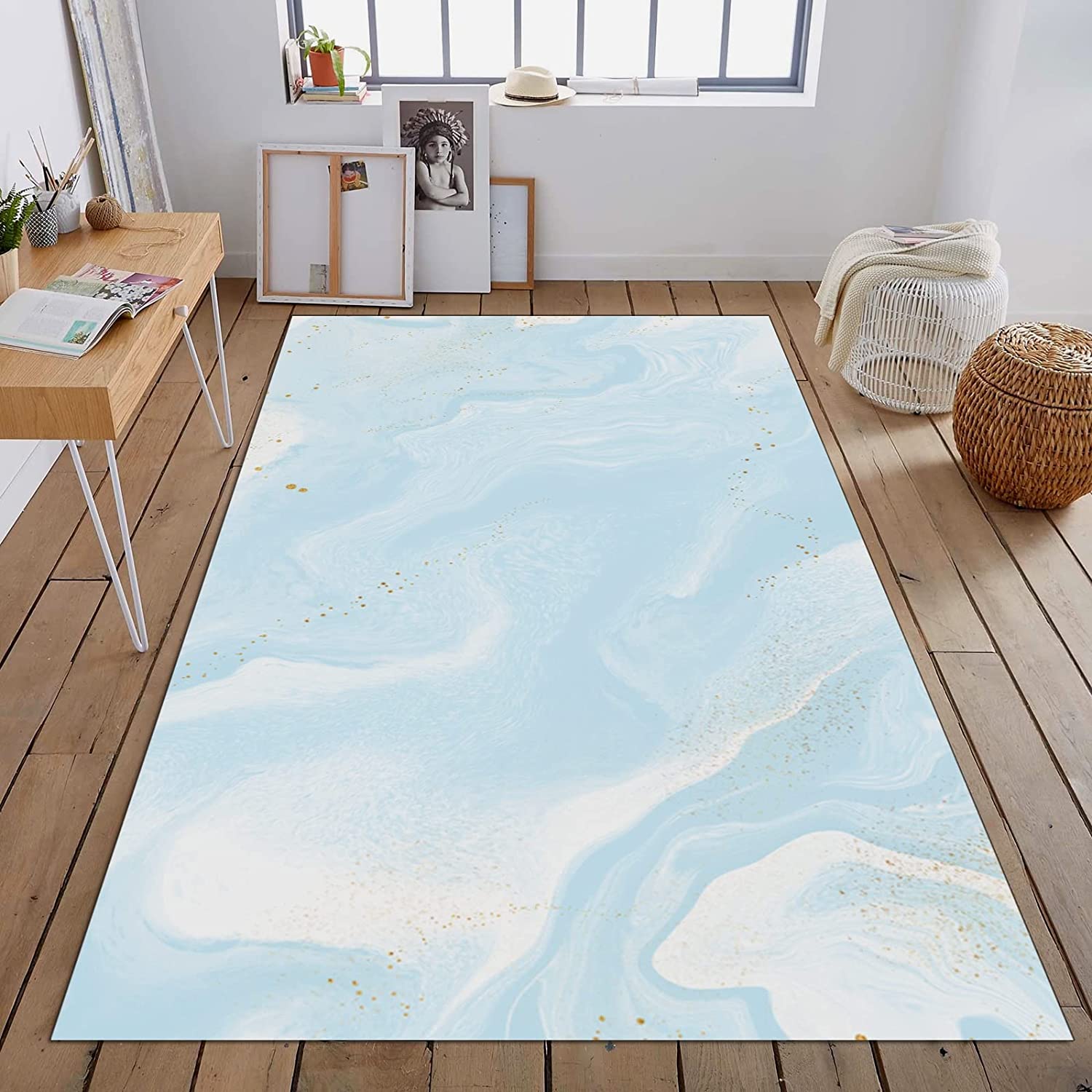 Add a Pop of Gold to your Living Room with a 70s Abstract Sky Clouds Area Rug - Image 2