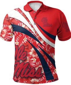Add a Touch of the Tropics with the NCAA Ole Miss Rebels Red Hibiscus Polo Shirt with Breathable Fabric