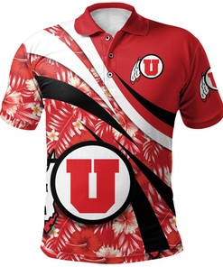 Add a Touch of the Tropics with the NCAA Utah Utes Red Hibiscus Polo Shirt with Breathable Fabric