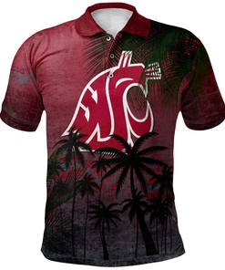Add a Tropical Touch to Your Look the NCAA Washington State Cougars Red Coconut Tree Tropical Grunge Polo Shirt