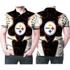 Add a touch of heat to your wardrobe with this Pittsburgh Steelers Logo Fire Lava Printed 3D All Over Print Polo Shirt.