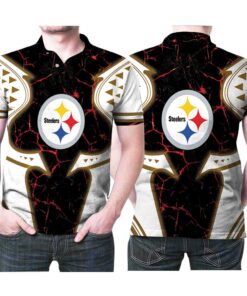 Add a touch of heat to your wardrobe with this Pittsburgh Steelers Logo Fire Lava Printed 3D All Over Print Polo Shirt.