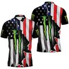 Add an edge to your style with this ripped in American flag Monster Energy 3D polo shirt