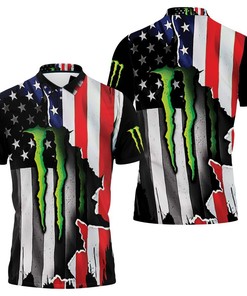 Add an edge to your style with this ripped in American flag Monster Energy 3D polo shirt