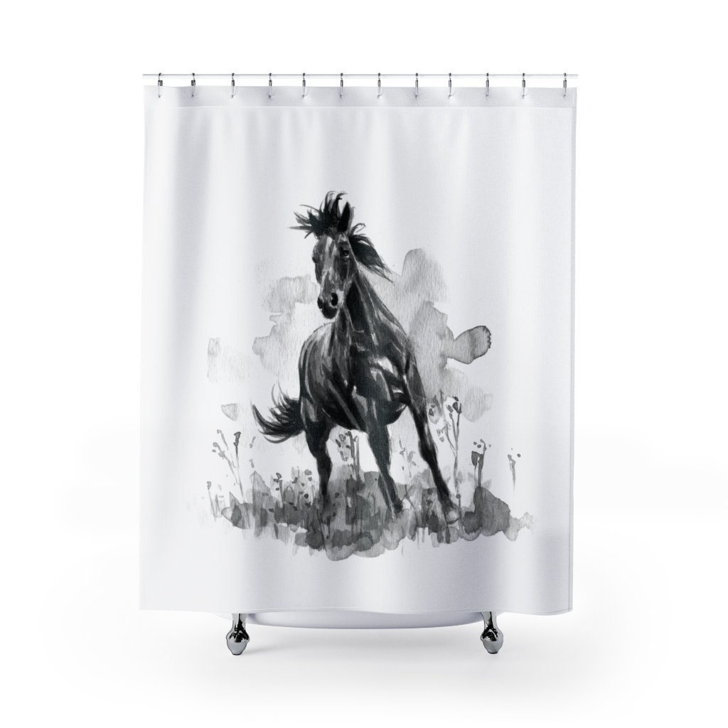 Add some black and white elegance with this Horse - Shower Curtain Black & White Curtain