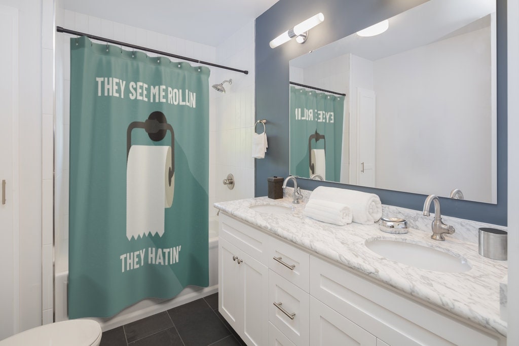 Add some humor to your bathroom with this Toilet Paper Adult Humor Shower Curtain - Image 2