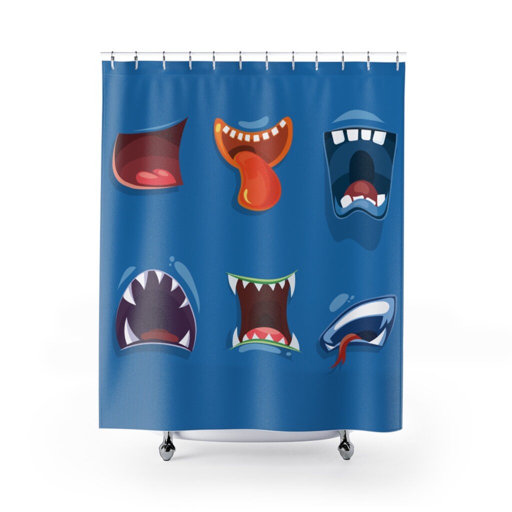 Add some humor to your children's bathroom with this Blue Kids Monster Mouths Shower Curtain