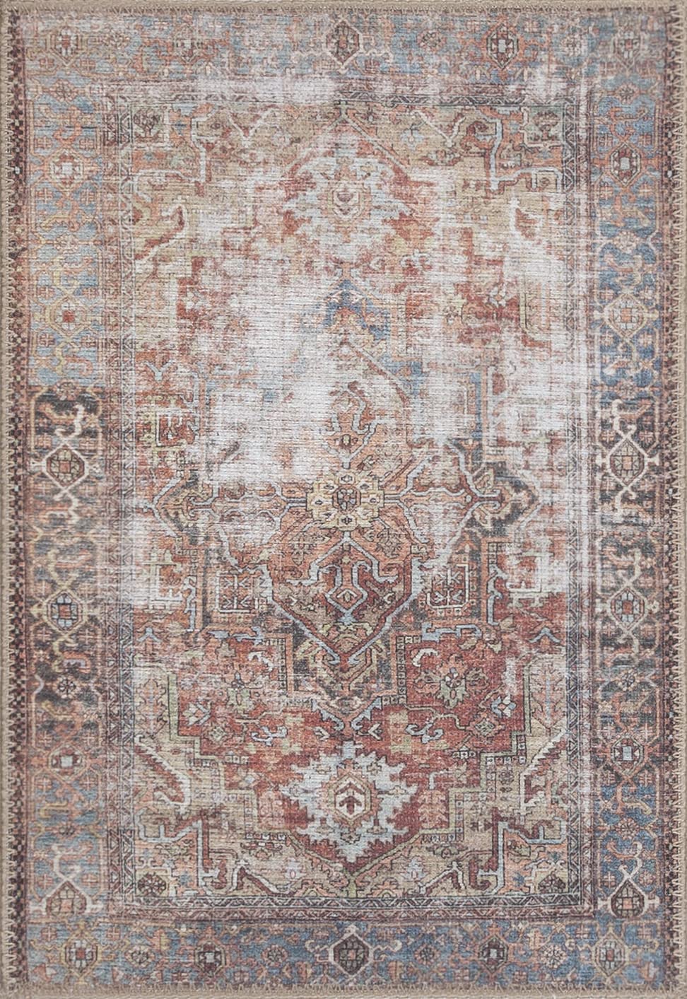 Adiva Rugs Multi/Red Area Rug - Machine Washable and Non-Slip with Vortex Rugs for Living Room