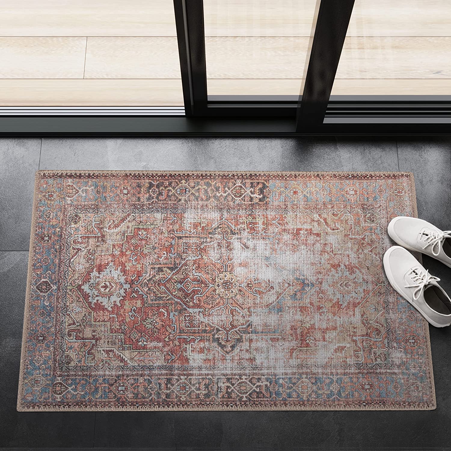 Adiva Rugs Multi/Red Area Rug - Machine Washable and Non-Slip with Vortex Rugs for Living Room - Image 2