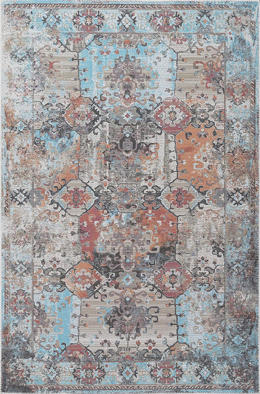 Adiva Rugs Printed Persian Vintage Area Rug - Machine Washable and Non-Slip with Non-Slip Floor Carpet