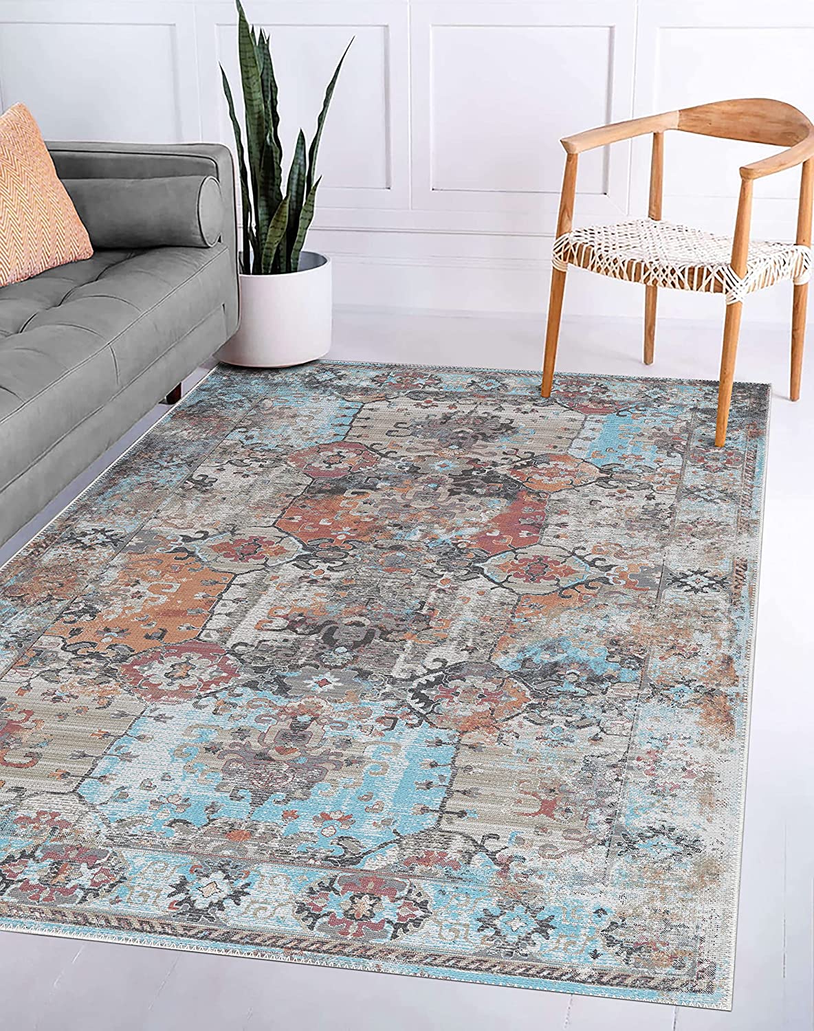 Adiva Rugs Printed Persian Vintage Area Rug - Machine Washable and Non-Slip with Non-Slip Floor Carpet - Image 2