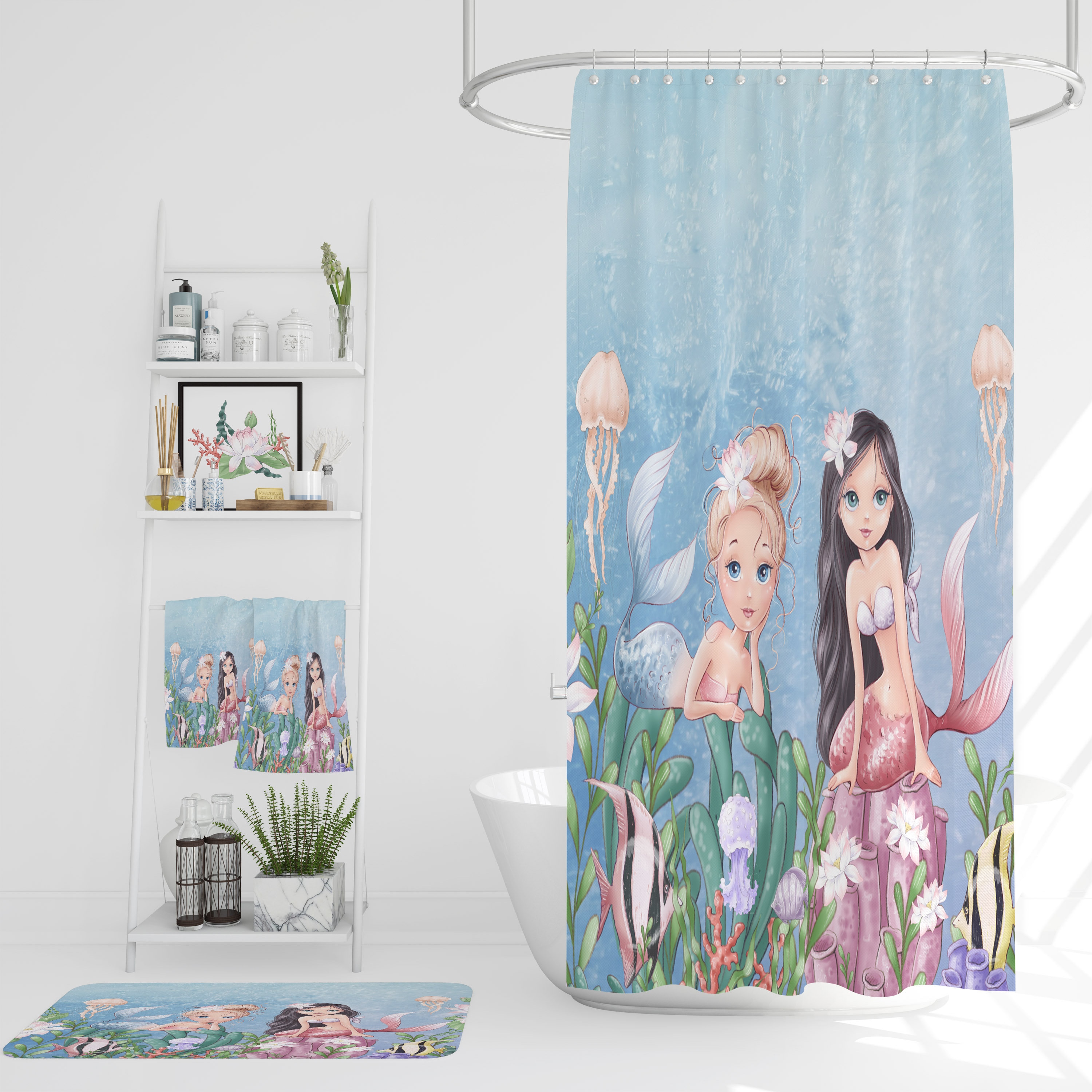 Adorable Mermaid Shower Curtain Optional Bath Mat | kids bathroom shower curtain - Image 3