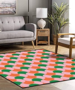 Aesthetic Retro Square 70s Vintage Boho Non-Skid Area Rug for Living Room and Children's Bedroom Decor