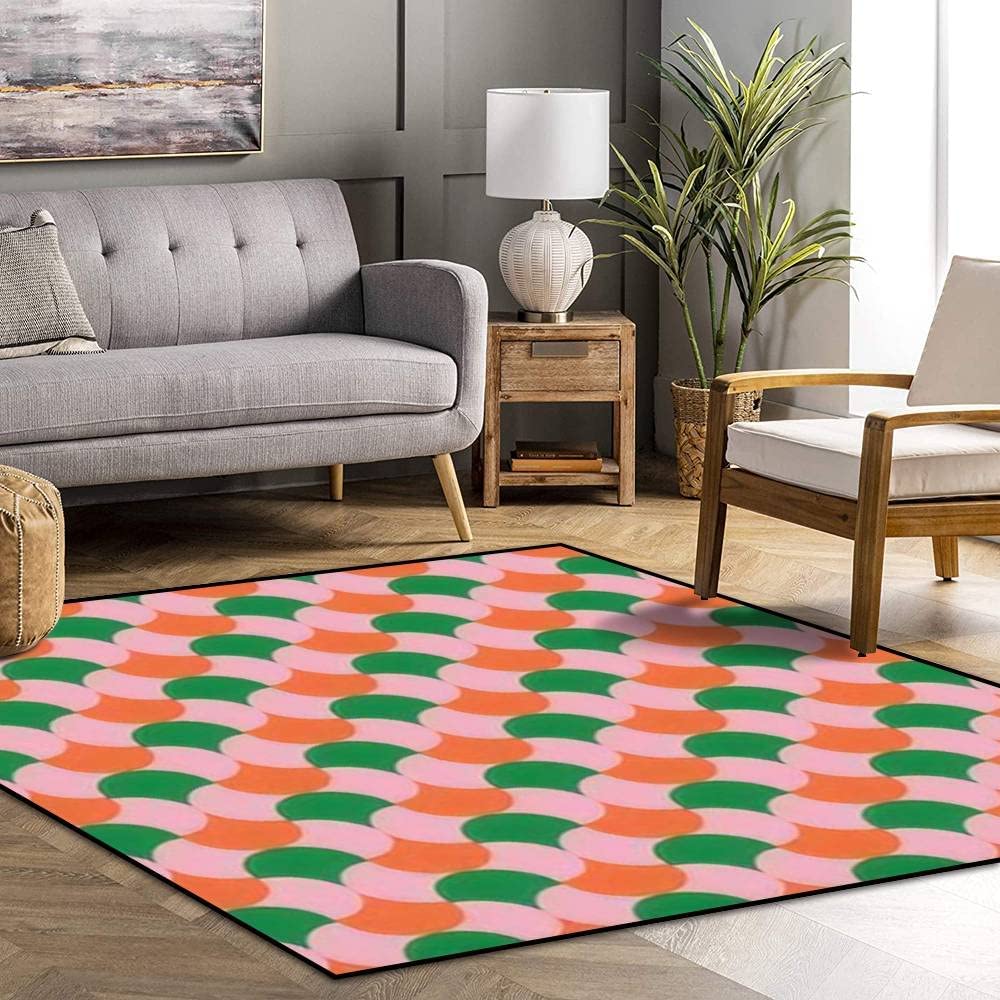 Aesthetic Retro Square 70s Vintage Boho Non-Skid Area Rug for Living Room and Children's Bedroom Decor