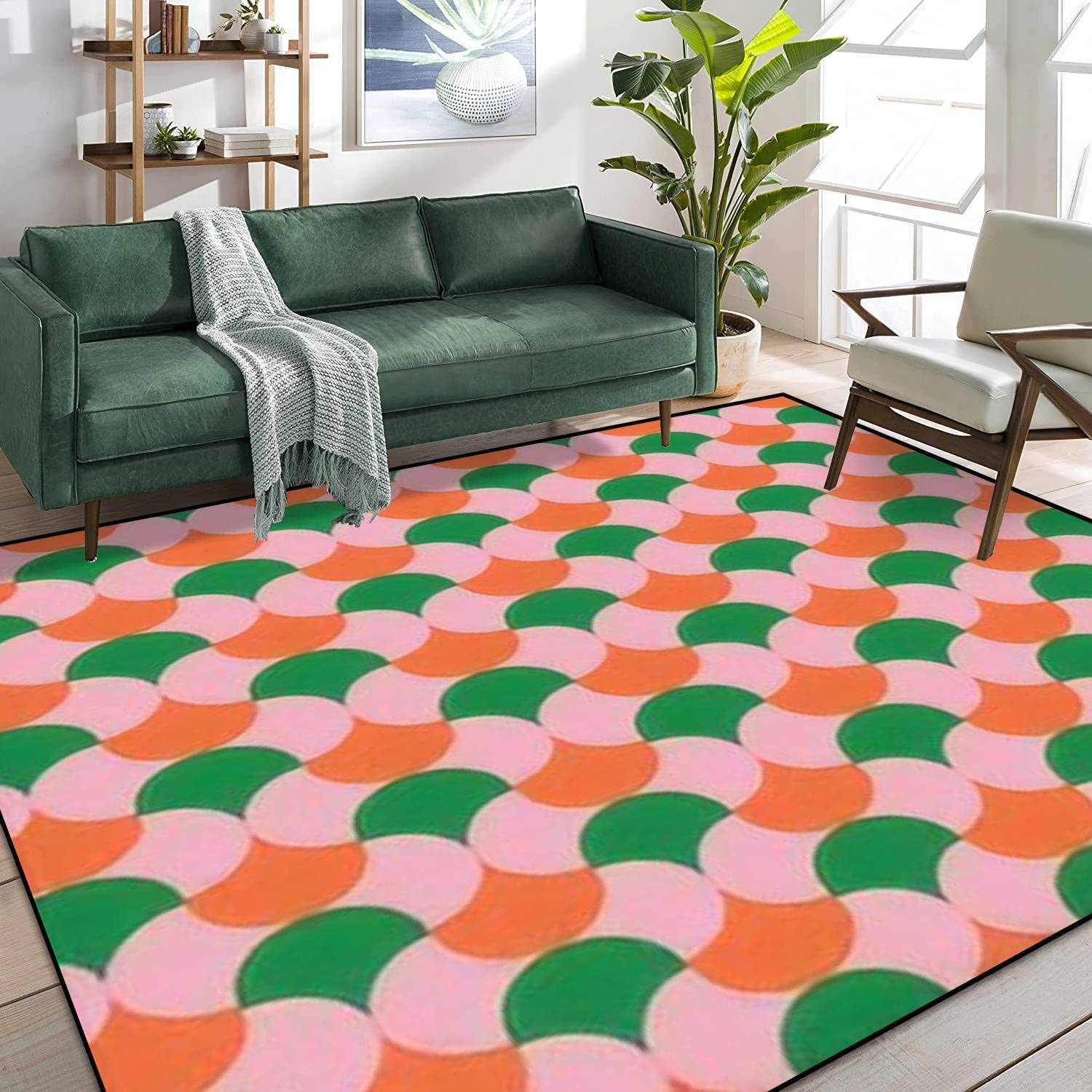 Aesthetic Retro Square 70s Vintage Boho Non-Skid Area Rug for Living Room and Children's Bedroom Decor - Image 2
