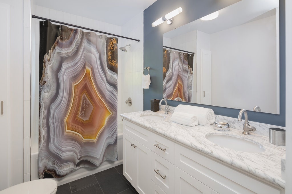 Agate Slice Shower Curtain for College Dorm & Bathroom Decor - 71 x 71 inch Design & Bath Accessories Included - Image 2