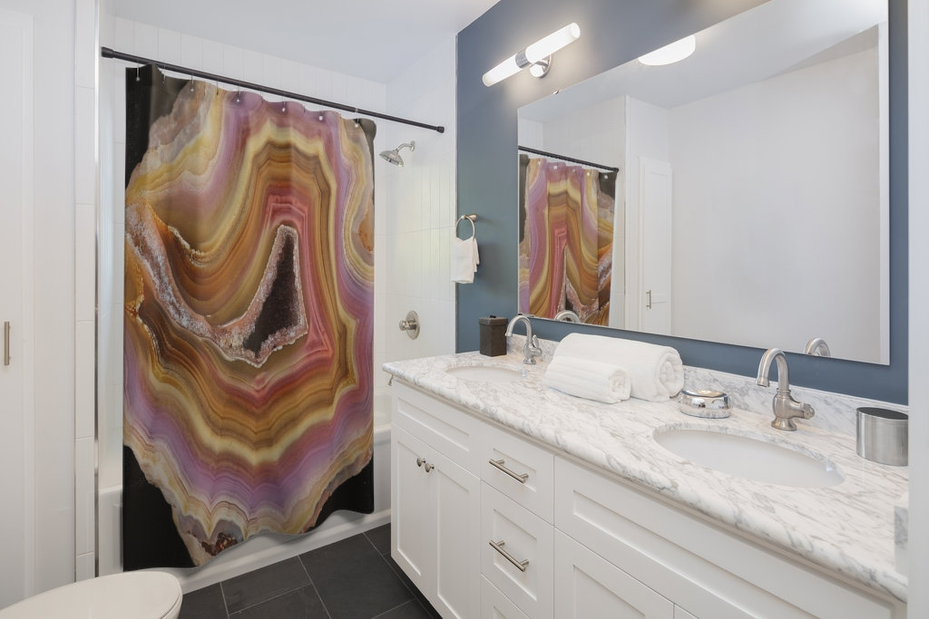 Agate Slice Shower Curtain for College Dorm & Bathroom Decor - 71 x 71 inch Design and Bath Accessories Included - Image 2