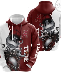 Alabama Crimson Tide Jack Skellington and Zero 3D Hoodie in All Over Print