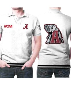 Alabama Crimson Tide NCAA Classic White with Mascot Logo All Over Print Polo Shirt for Fans and Gift