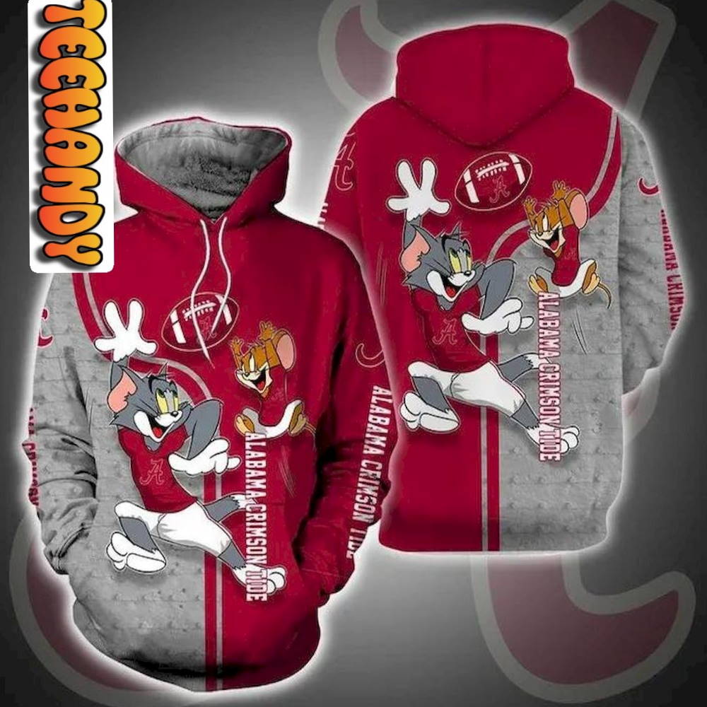Alabama Crimson Tide Tom and Jerry All Over Print 3D Hoodie