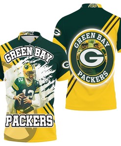 All Over Print Polo T-shirt with Athleisure design for Green Bay Packers fans and Aaron Rodgers 12, illustrated