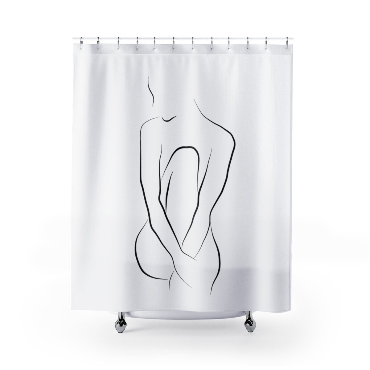 Alluring Black and White Nude Woman Shower Curtain Designer Bathroom Decor for Women and Girls - Image 2