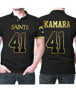 Alvin Kamara 41 Nfl American Football Team Black Golden Edition Vapor Jersey Style Polo Shirt
