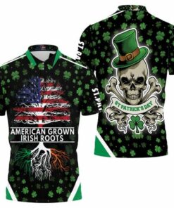 American Grown Irish Skull Design Saint Patrick Day 3D All Over Print Polo Shirt for Fans