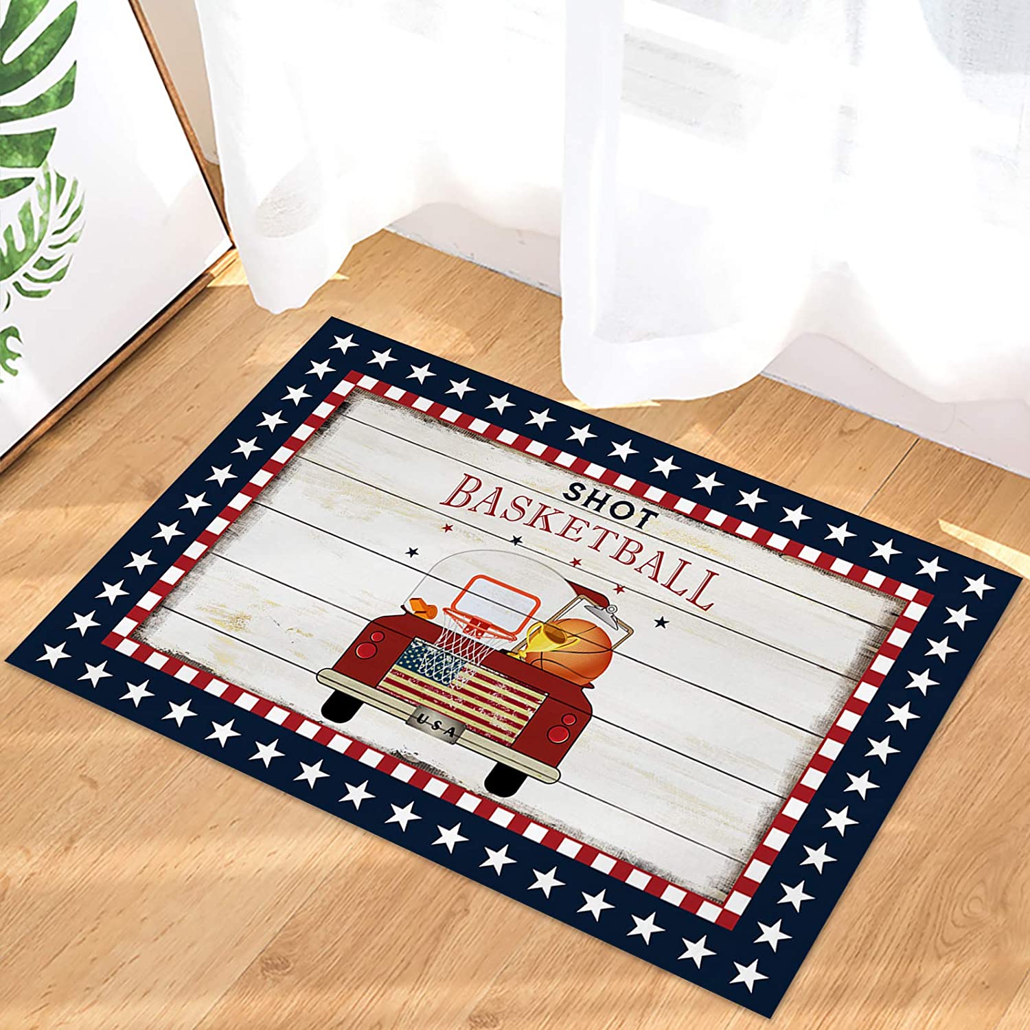 American Shot Basketball Truck Stars Edge Personalized Area Rug for Boys' Room and Living Room Decoration