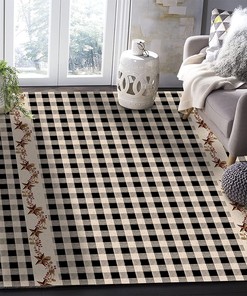 American Texas Star Farm Black Buffalo Plaid Kids Rug, Indoor Non-Slip Area Rugs with Vintage 70s Feel