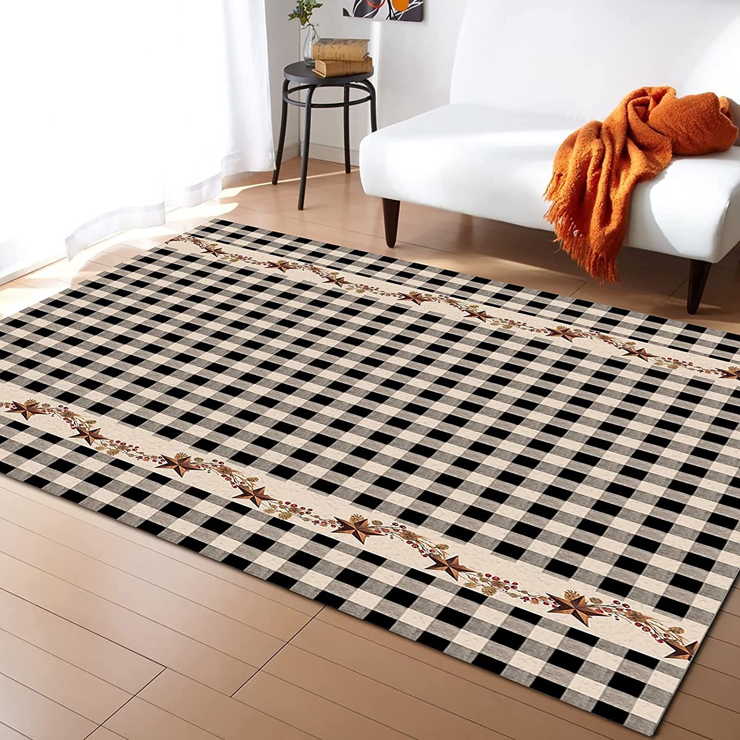 American Texas Star Farm Black Buffalo Plaid Kids Rug, Indoor Non-Slip Area Rugs with Vintage 70s Feel - Image 2