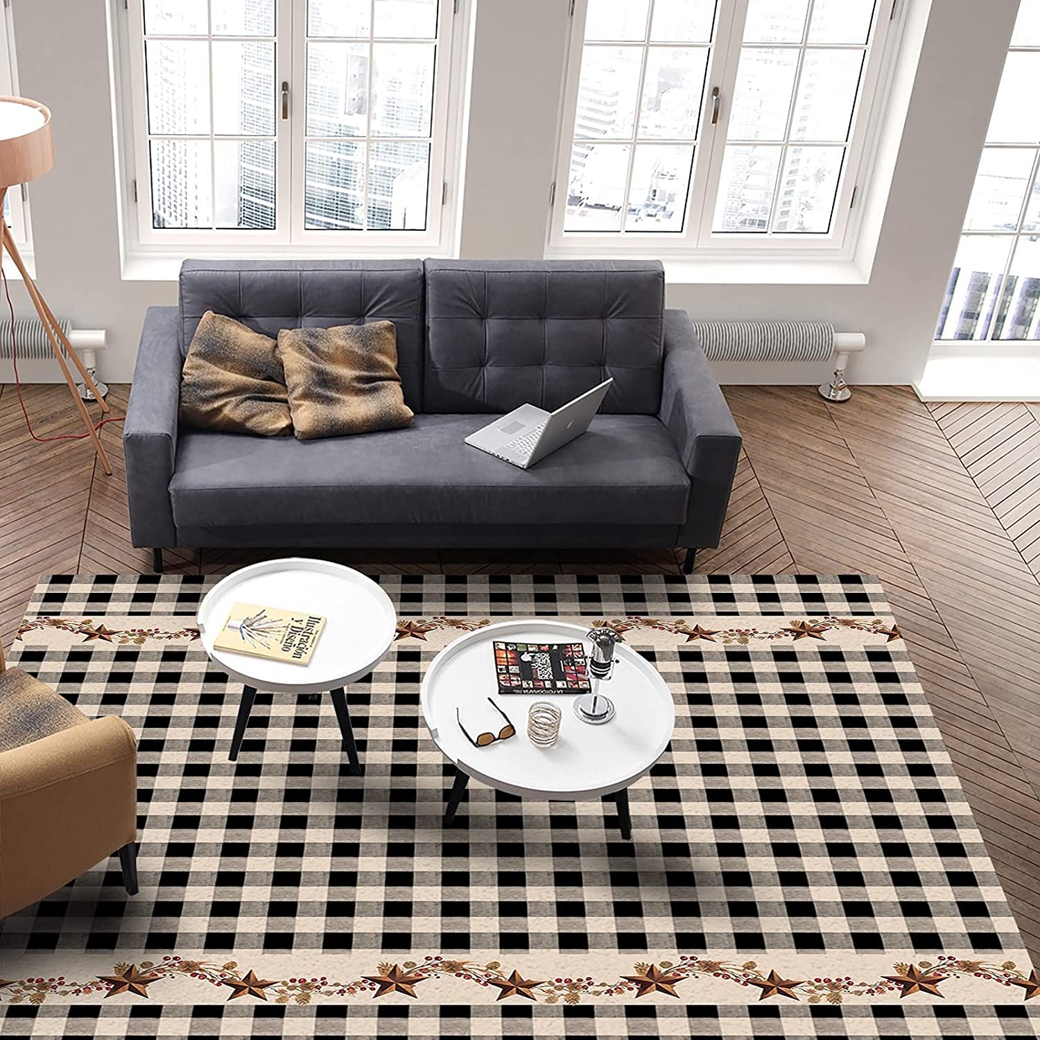 American Texas Star Farm Black Buffalo Plaid Kids Rug, Indoor Non-Slip Area Rugs with Vintage 70s Feel - Image 3