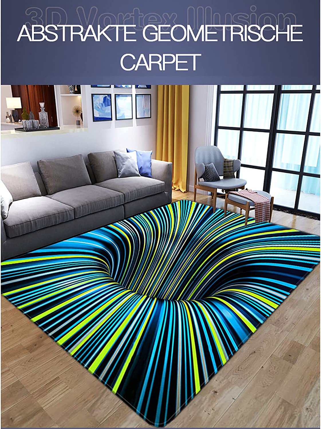 Anti-Slip Soft Spiral Rectangle Carpet - 3D Optical Illusion Geometric Floor Mat for Living Room and Bedroom