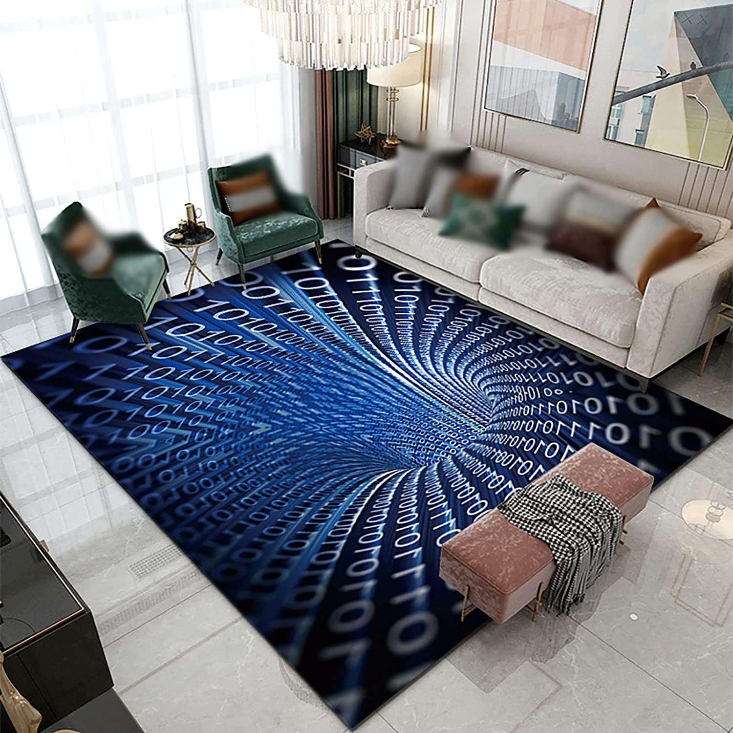Anti-Slip Soft Spiral Rectangle Carpet - 3D Optical Illusion Geometric Floor Mat for Living Room and Bedroom - Image 2