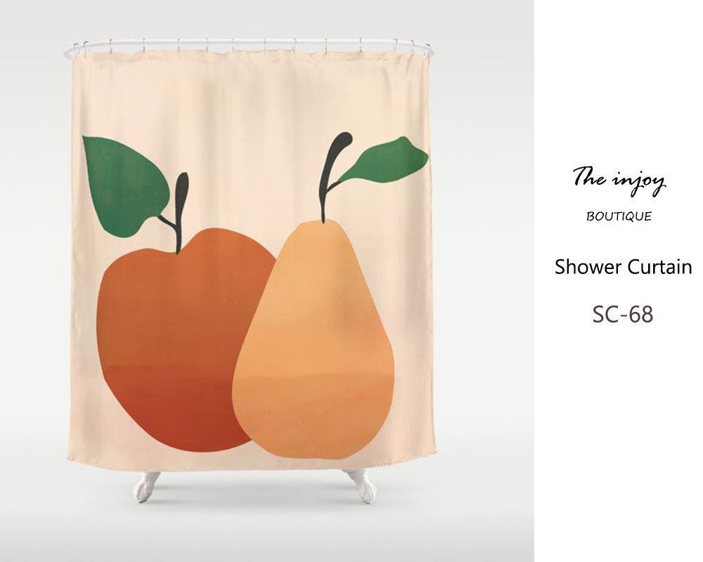 Apple Pear Shower Curtain, Funny Bathroom Decor , Waterproof & Washable, Customized Sizes for a Perfect Fit