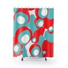 Aqua Blue, Red, and White Retro MCM Home Decor Shower Curtains in Mid Century Modern Style