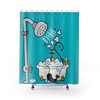 Aqua Blue Whimsical Atomic Cat Retro Shower Curtain with Cute Mid Century Modern Bathroom Decor