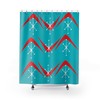 Aqua Blue and Red Boomerang and Starburst Retro Mid Century Modern Shower Curtain for a Kitschy Look