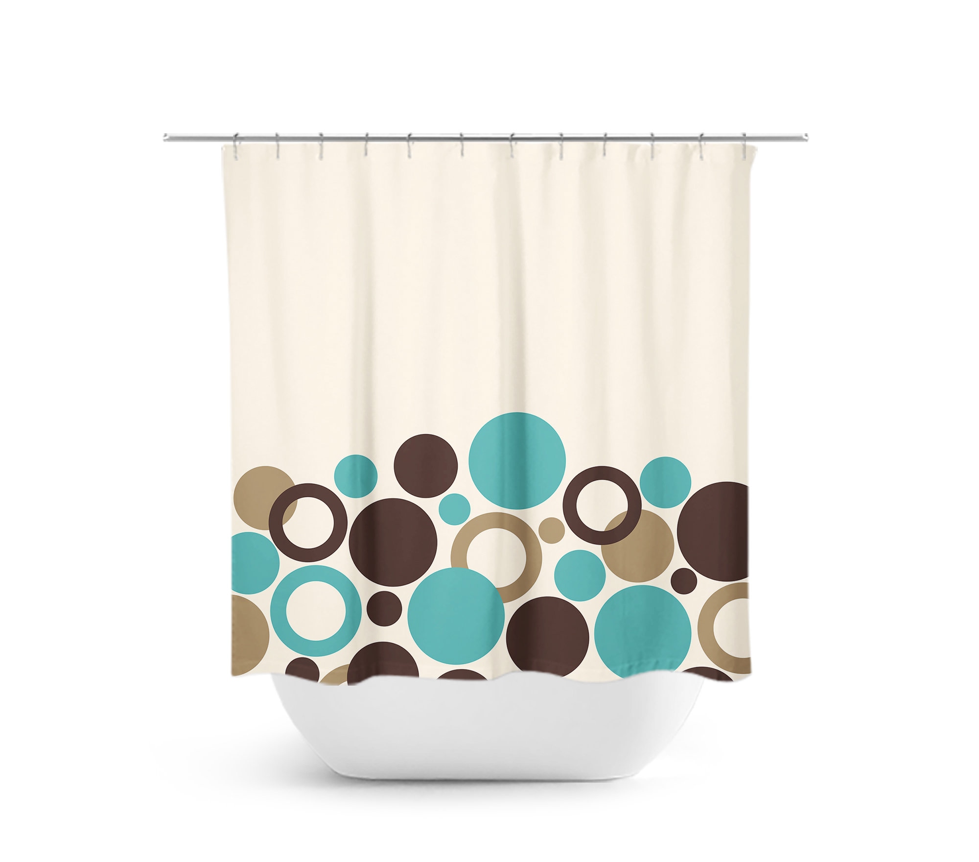 Aqua Brown & Beige Shower Curtain, Geometric Bath Curtain, Brown Bathroom