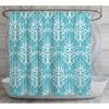 Aqua Damask Shower Curtain | Blue Damask Pattern Bath Decor | Vintage Bathroom Curtains