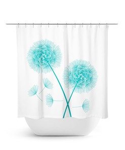 Aqua Dandelion Flower Shower Curtain for Farmhouse Bathroom Decor