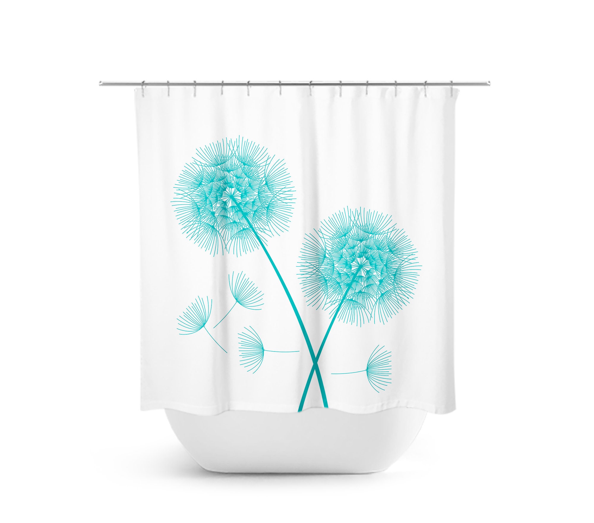Aqua Dandelion Flower Shower Curtain for Farmhouse Bathroom Decor