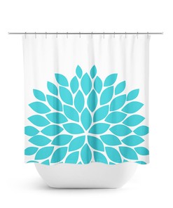 Aqua Flower Shower Curtain for Farmhouse Bathroom Decor
