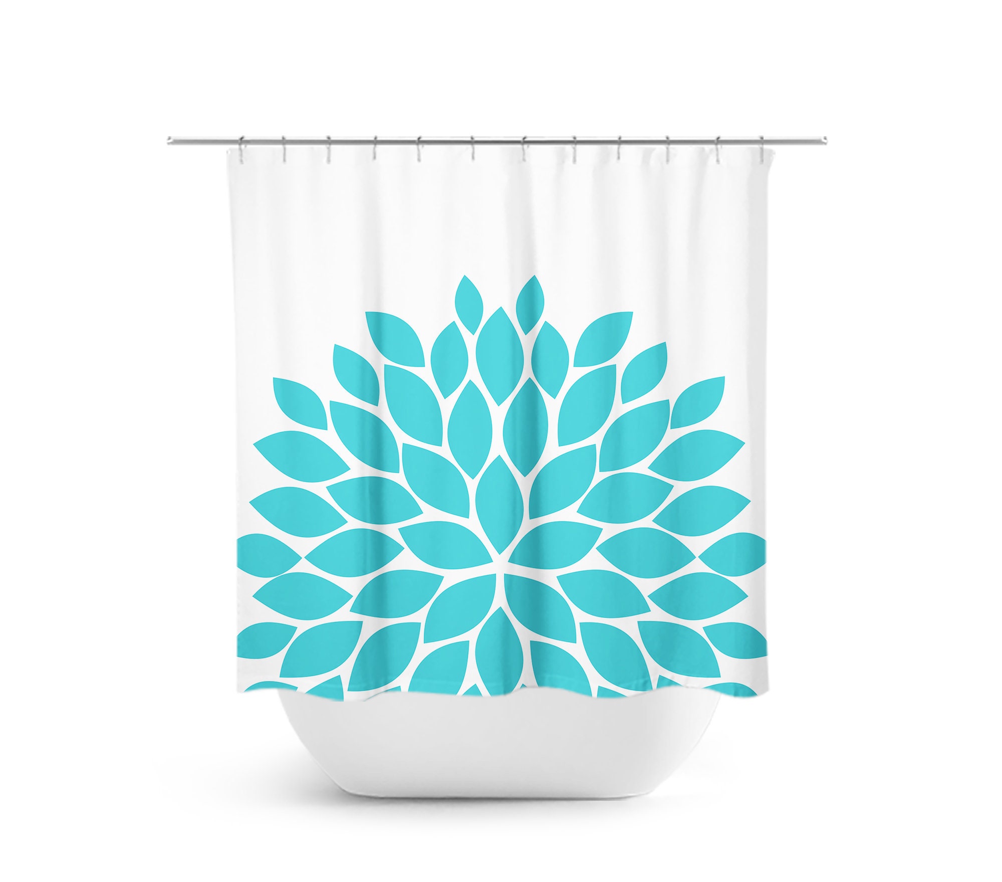 Aqua Flower Shower Curtain for Farmhouse Bathroom Decor