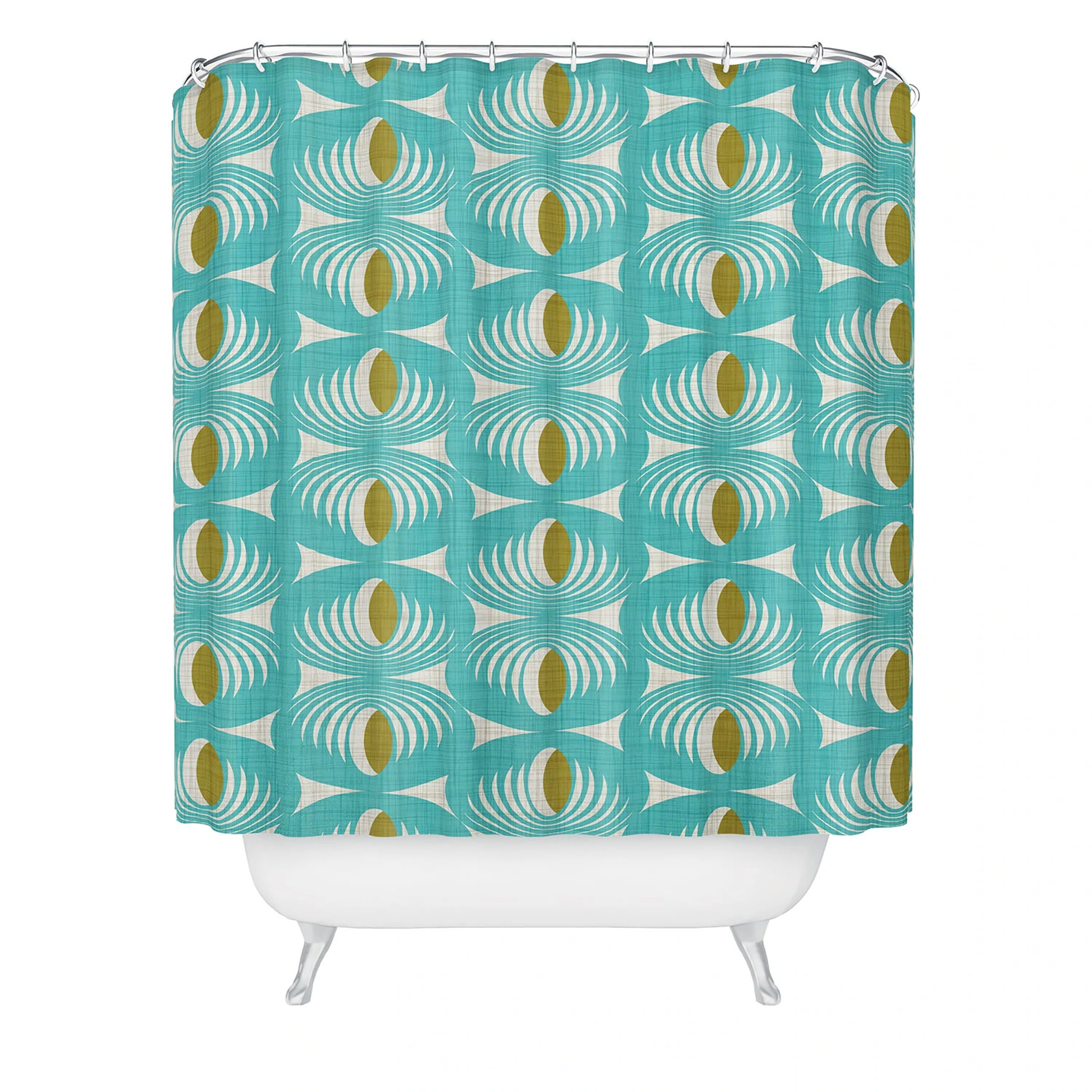 Aqua Geometric Shower Curtain, Retro Mid Century Bathroom Decor, Fabric Bath Curtain - Image 2