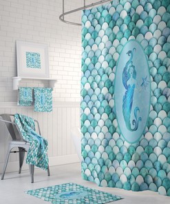 Aqua Mermaid Shower Curtain with Scales Pattern, Bring the Ocean Home