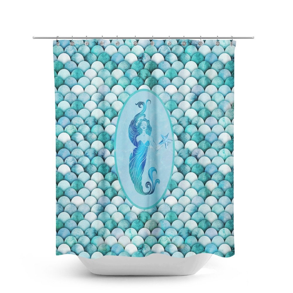 Aqua Mermaid Shower Curtain with Scales Pattern, Bring the Ocean Home - Image 2